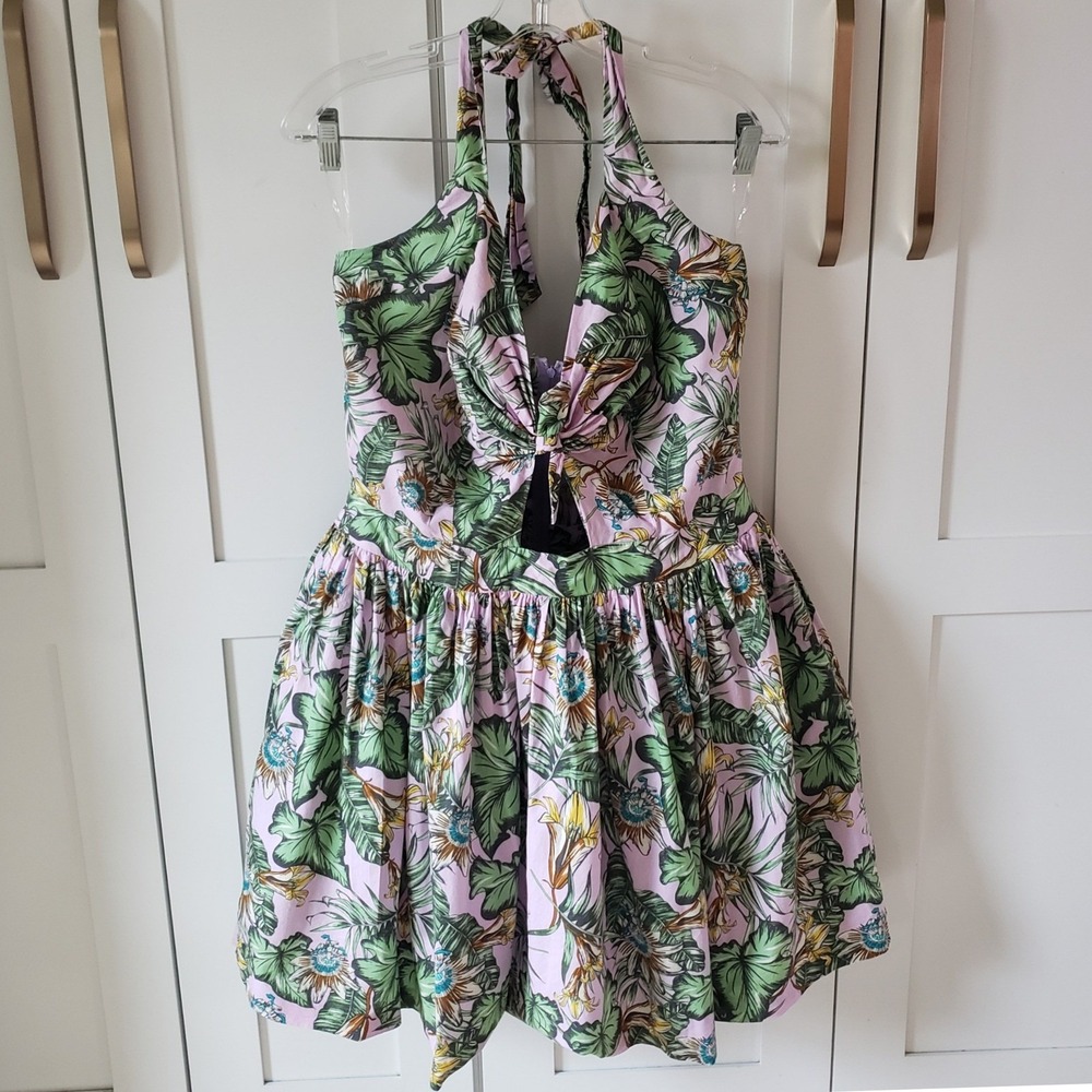 Hearts Found Halter‎ Dress Womens Custom Pink Tropical Floral Rockabilly Pinup